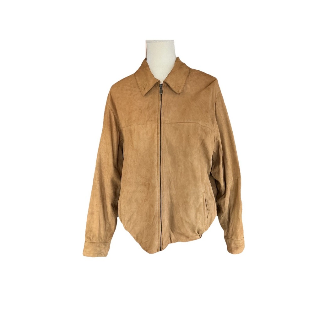 VTG Bobby Jones M Men's Water Resistant Tan Full Zip Suede Jacket Pockets‎ READ